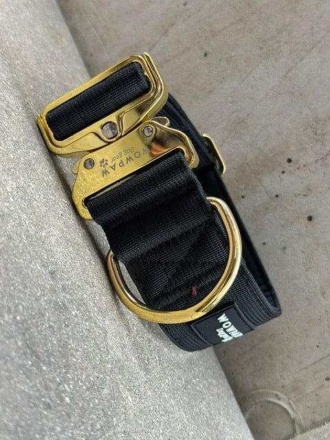 Hochwertiges taktisches Hundehalsband ohne Griff Schwarz x Gold Größe M