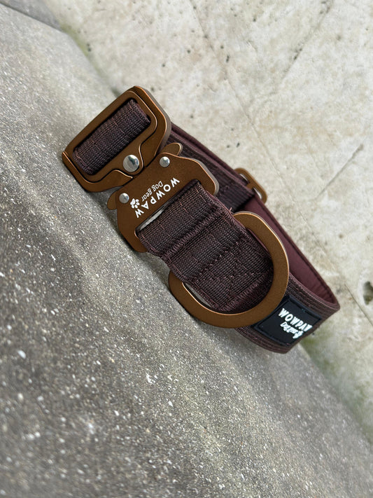 Hochwertiges taktisches Hundehalsband 3,8cm ULTRA LIGHT ESPRESSO BRAUN Edition Größe M ohne Griff