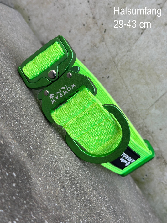 Wysokiej jakości taktyczna obroża dla psa, 3,8 cm, ULTRA LEKKA, edycja w kolorze neonowej zieleni, rozmiar S, bez uchwytu
